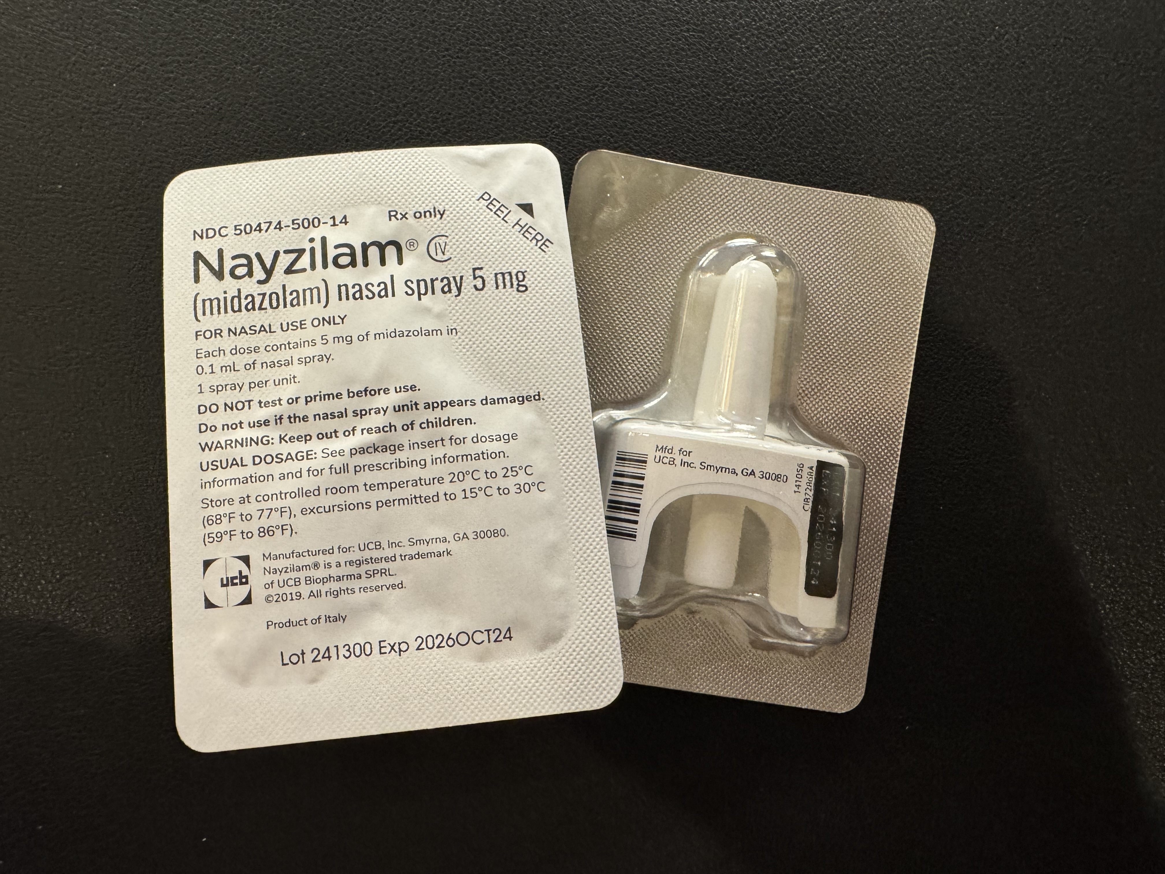 Nayzilam 5mg nasal spray packaging